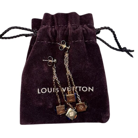 ‼️LOUIS VUITTON CRYSTAL GAMBLE CUBE EARRINGS IN AZUR - Picture 16 of 16